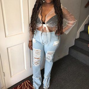 Bell Bottom Distressed Jeans
